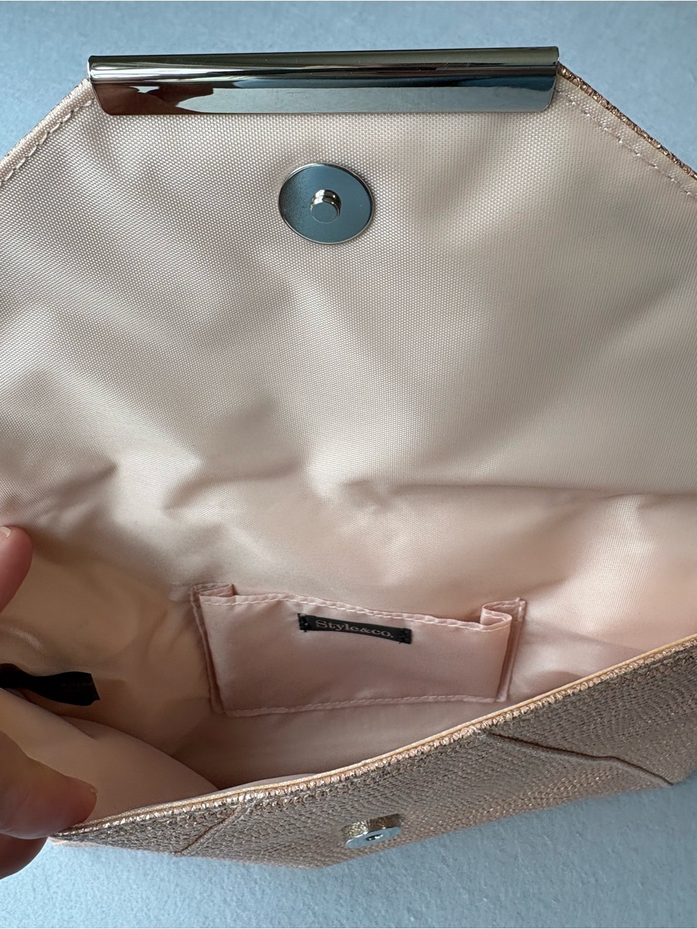 Style & Co Pink Blush Metallic Glittery Envelope Clutch Purse - Picture 4 of 7